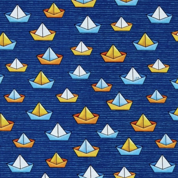 Quilting Treasures Quackers Paper Sailboats Navy Blue 100% Cotton Fabric