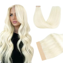 DOORES Tape in Hair Extensions Real Human Remy, Pearl Blonde 18 Inch 50g 20pcs, Tape in Extensions Human Hair Real Remy Natural Straight Light Blonde Seamless for Women