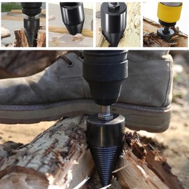 Wood Splitter Drill, 50 mm Taper Splitter, Wood Columns with 4 Drill Handles, Professional Wood Splitter, Steel Taper Drill, Firewood Drill, Step Drill, Splitter Drill for Household Drill