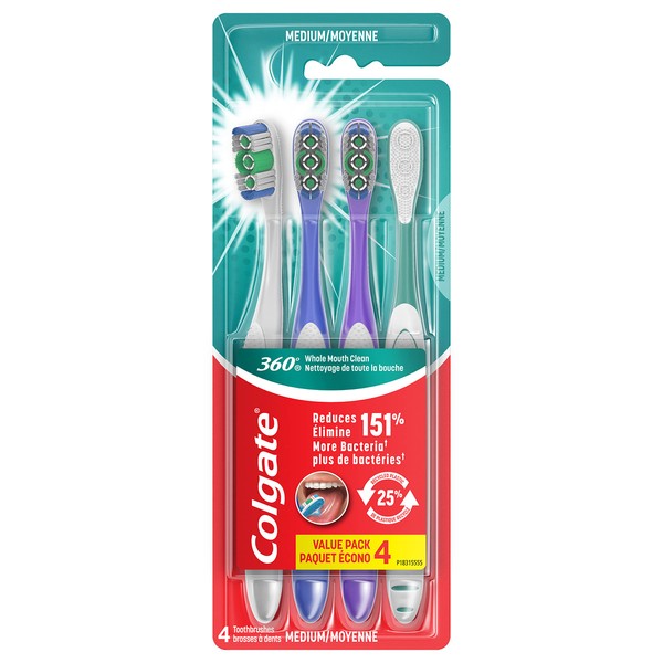 Colgate 360 Whole Mouth Clean , Medium Toothbrush for Adults,