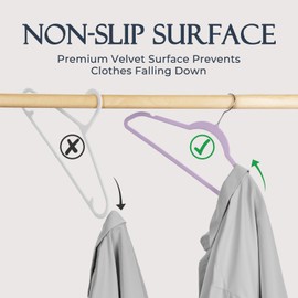 HOUSE DAY Lt-Purple Velvet Hangers 60 Pack, Non Slip Clothes Felt Hanger Heavy Duty for Coat, Premium Slim Space Saving Suit Hangers for Closet Organizer, 360° Rotating Silver Hook
