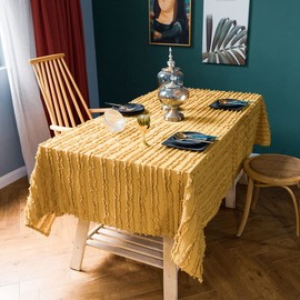 vctops Boho Cotton Linen Tablecloth Striped Jacquard Pattern Table Cover for Kitchen Dinning Farmhouse Tabletop Decoration (Mustard Yellow, 59"x59")