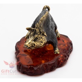 Solid Brass Amber Figurine of wild Boar pig Hog Swine IronWork