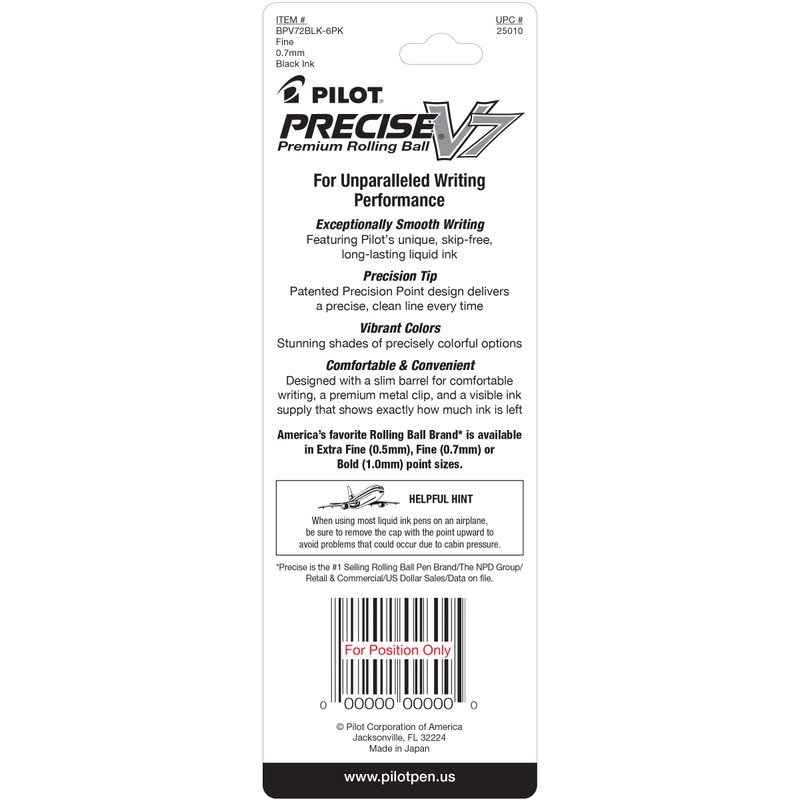 Pilot Precise V7, Bolígrafo, Tinta Líquida Negra, Blíster 2 Piezas