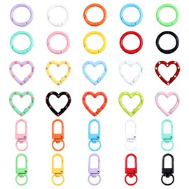 30Pcs Keyring Making Kit, Key Ring Hoop, Lobster Clasps, Keyring Clip, Keychain Clasp Set, Keychain Hooks & Colored Key Rings, 10 Colors Small Set, Heart-Shaped Clasps and Spring O Rings for DIY Craft