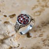 Solid 925 Sterling Silver Red Simulated Ruby Stone Luxury Men's