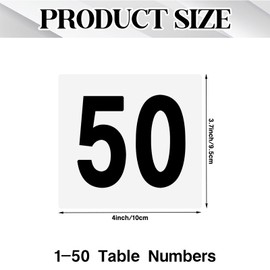 50 PCS Table Numbers 1-50, Plastic Double Sided Table Number Cards, 4x3.7 Inch Number Signs for Wedding, Restaurant, Reception, Party, Anniversary, Event