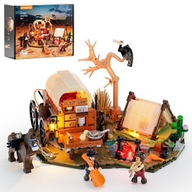 Lumibricks Cowboy Camp Lighting - Juego de ladrillos de construcción - The Old West Shelter con carro cubierto y caballo, juego de exhibición de 542 piezas para adultos y amantes del oeste