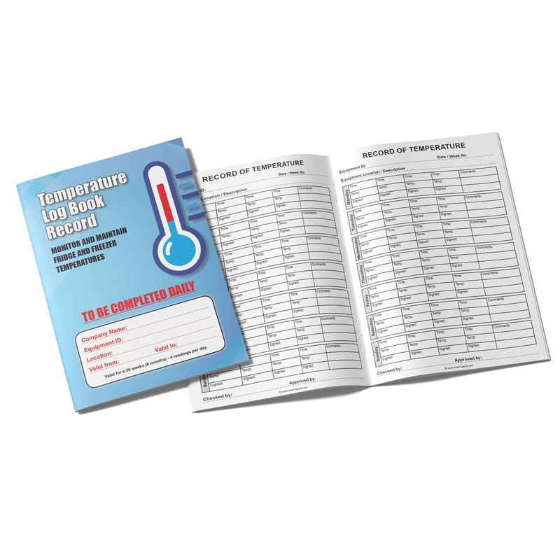 Fridge Temperature Record Log Book 32 Pages A5 Food and