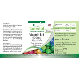 Vitamin B-3 Niacin Flush Free 400 mg 90 Capsules, Vegetarian