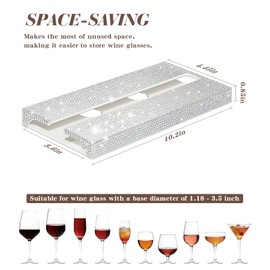 Yivaiks 2pack Bling Wine Glass Holder and Stemware Rack Hanger for Under-Cabinet,Counter Use in Bars, Kitchens, and Restaurants，Punch-free Under Cabinet Stemware Glasses Storage Hanger, (white)