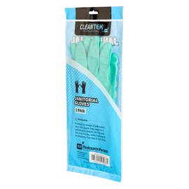 Restaurantware-Clean Tek Professional 15 Mil Medium Cleaning Gloves, 1 Pair Of Long Cuff Gloves - Flock Lining, No-Powder, Green Nitrile Chemical Tolerant Gloves, No-Latex, Heavy-Duty Tasks