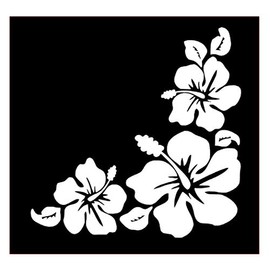 Hibiscus Corner Flower Vinyl Sticker Decals (Pack of 2) for Car Bumper Window Laptop Tablet Phone (4" x 4", White)