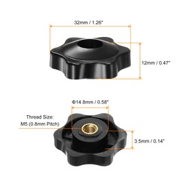 HARFINGTON 4pcs Star Knobs M5 Female Thread 32mm Head Plastic Through Hole Brass Screw-in Clamping Handles Threaded Hand Knobs, Black