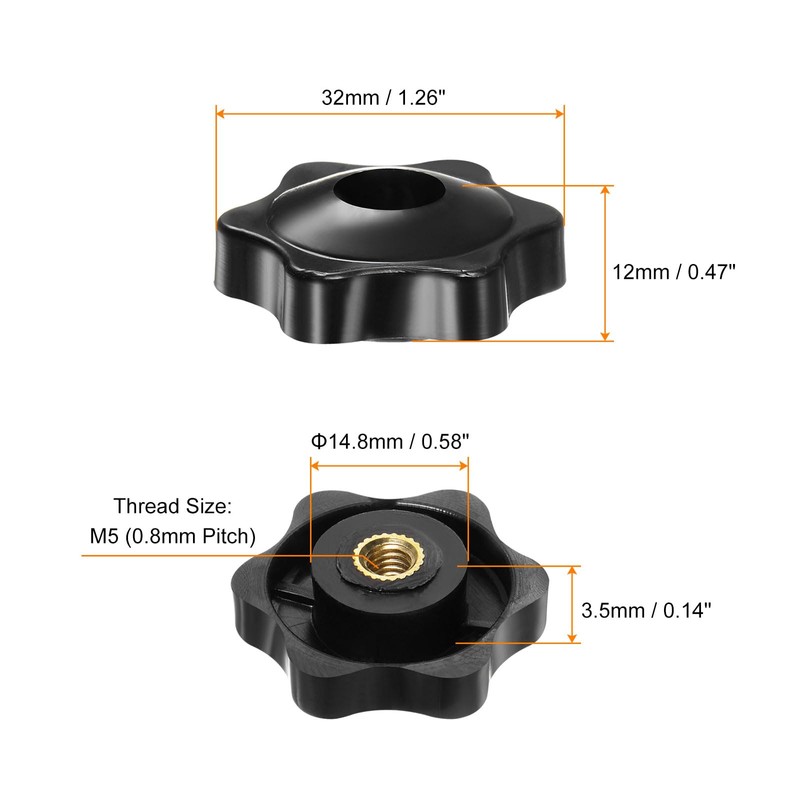 HARFINGTON 4pcs Star Knobs M5 Female Thread 32mm Head Plastic
