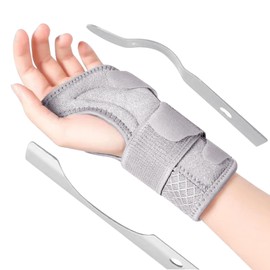 MILAIUN Wrist Bandages with Metal Splint Stabiliser Adjustable Day Night Wrist Support for Men Women Hand Bandage Wrist for Tendinitis Arthritis (M/L, Left Hand, Grey)