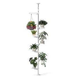 Hershii 7-Layer Tension Pole Plant Stand Indoor Decorative Display Rack Stands for Flower Pots Floor to Ceiling Adjustable Hanging Corner Shelf