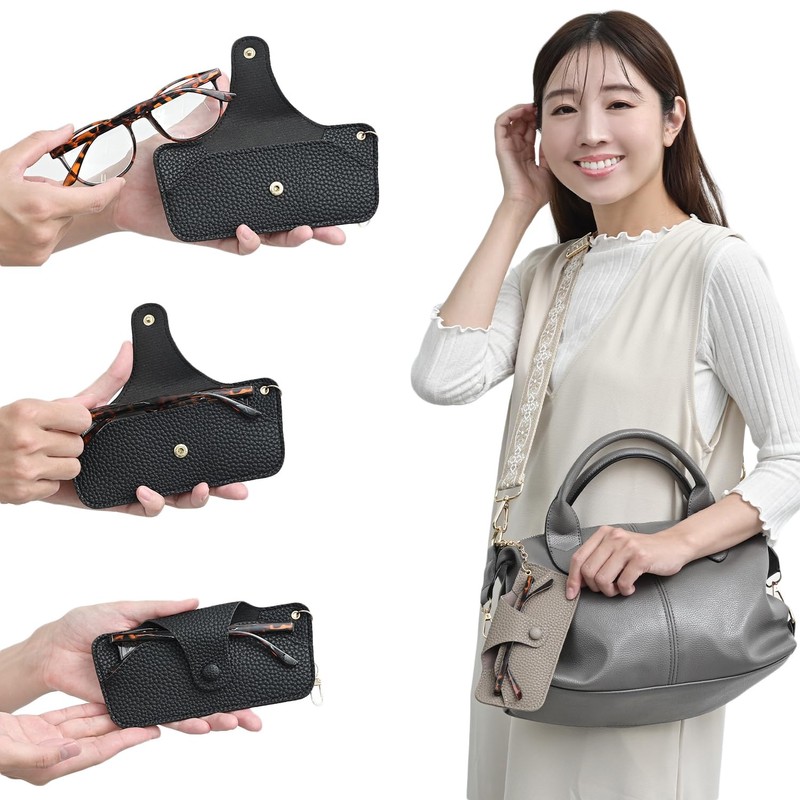 [ENTRAMBI] フラップ PUレザー メガネケース 眼鏡ケース シボ ソフト 軽量 薄型 コンパクト