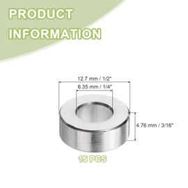 uxcell 15Pcs Aluminum Spacer 1/2" OD x 1/4" ID x 3/16" Length Screw Standoff Bushing Plain Finish Unthreaded Round Metal Spacer for 1/4" ID Screws Bolts and Rods, Silver