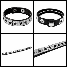 3Pcs Soft Leather Bracelets with Stars/Pyramid/Chain, Emo Y2K Wrap Wrist Cuffs Jewelry Accessories Gothic Gift for Vintage Women (Black+Skull Style)