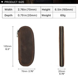 Hiram Leather Pen Case Portable Pen Box with Zipper Closure Design Leather Pen Storage Case for 2 Pens (Coffee)