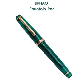 JINHAO 82 Fountain Pen - Acrylic Material Pen Barrel, Iridium Extra Fine Nib with Ink Converter Smooth Writing Pen Classic Design Transparent Fluorescent Green (Gold Trim, EF)