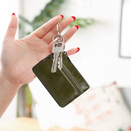 PORRASSO Leather Coin Purse Small Purse Waterproof Portable Key Bag Multifunctional Retro Coin Purse for Men and Women, Green