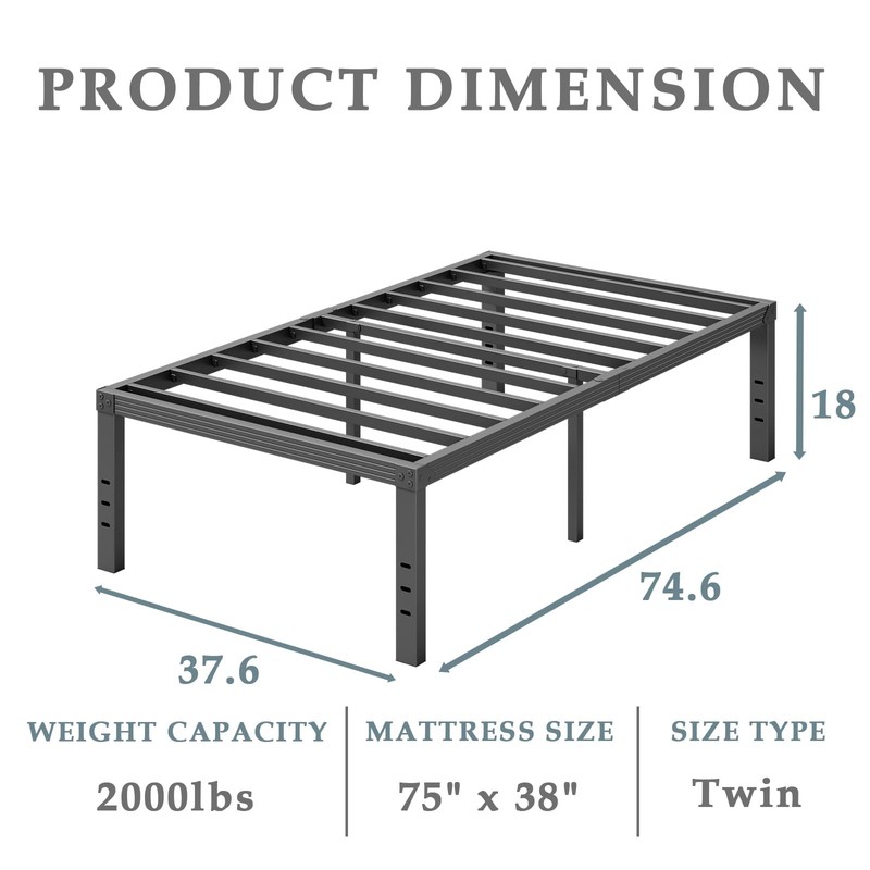 FSCHOS Twin-Bed-Frames / 18 Inch Metal-Bed-Frame-Twin/No Box Spring Needed/Easy Assembly/Reinforced
