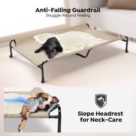 Veehoo Veehoo Cooling Elevated Dog Bed - Raised for Large Dogs, Outdoor With Guardrail, Upgraded Non-Slip Feet, Breathable Teslin Mesh, Portable Camping Cot, 47 x 29 Inches, Beige Coffee