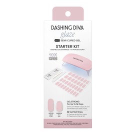 Dashing Diva Dashing Diva Glaze Nail Starter Kit - Pale Blush - Long Lasting, Chip Resistant, Semi-Cured Gel Nail Strips - 7-Piece Manicure Set with 32 Strips and Mini LED Lamp