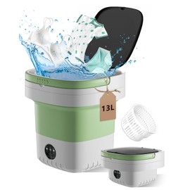 Portable Washing Machine, 13L Large Capacity Laundry Washer Cleaning for Underwear, Baby Clothes, Shirts,Small Delicates. Foldable Mini Washer and Dryer Combo for Apartment,Hotel,Camp,RV,Travel(Green)