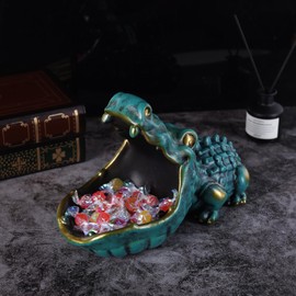 oliruim Alligator Statue Key Bowl, Fun Animal Statue Candy Dish for Entryway Decorative Bowl, Office Candy Dish, Big Mouth Sculpture Home Living Room Trinket Container Storage Box (Green)