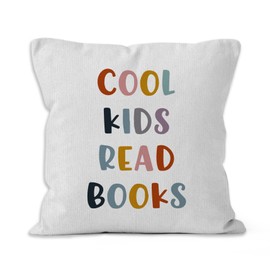 VRW Cool Kids Read Books Sign Throw Pillow Covers, Classroom Reading Pillow Covers, Kids Decorative Pillow Covers for Reading Nook Corner Playroom Decor, Nursery Playroom Decor Pillow Covers 18x18