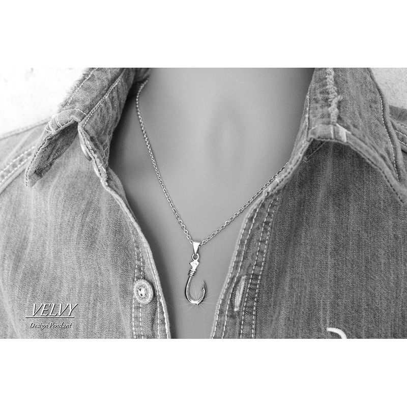 Velvy rm253 Silver 925 Fish Hook Men's Women's Pendant Necklace,