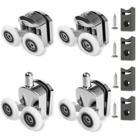 AFDHGS Shower Door Rollers Replacement 4 Pcs Zinc Alloy Wheels 23mm with Anti Collision Block and Screws for Curved and Glass Doors