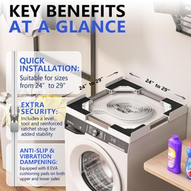 JHCHU Washer Dryer Stacking Kit, Universal Stacking Kit for Washer and Dryer, Adjustable Frame for 29 ", 28 ", 27 ", 26 ", 25 ", 24" Stackable Washer and Dryer Stacking with Ratchet Strap (White)