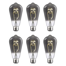 TORCHSTAR LED Vintage Edison Bulbs 2W, ST64 LED Light Bulb Dimmable, E26 Base, Antique Flexible Filament Bulbs, Decorative Light Bulbs for Pendant Light, 4000K Cool White, Smoke Gray, Pack of 6