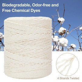 Macrame Cord 4mm x 380Yards (1140Feet), Natural Cotton Macrame Rope - 4 Strands Twisted Macrame Cotton Cord for Wall Hanging, Plant Hangers, Crafts, Gift Wrapping and Wedding Decorations, Lake Green