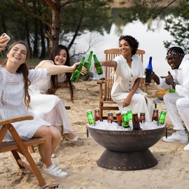 26 Inch Outdoor Fire Pit, Portable Fire Pit with Smoke-Reducing Bowl Design, Wood Burning Fire Pits for Outside with Fire Poker, Lid & Log Grate