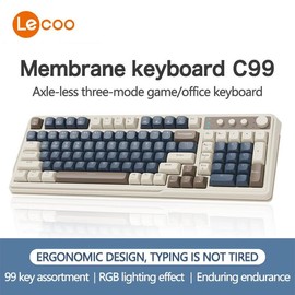 Lecoo C99 Keyboard, Wired/2.4G Wireless/BT Tri-mode Keyboard, Rechargeable Ergonomic Keyboard with Backlight, Multifunctional Pastel Color Keyboard for Office Home, Hard Plastic:_Orange gray_1pc