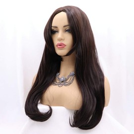 Brown Synthetic Wigs for women Long Natural Wavy Wig with Bangs Heat Resistant Replacement Wig Full Machine Made 18 inches