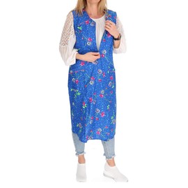 Zip Gown Zip House Dress Cotton Apron Cooking Apron, blue