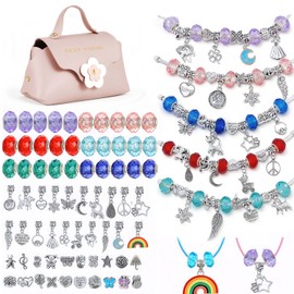 Kit Para Hacer Pulseras para Niñas de 77 Pcs, Kit Pulseras para Niñas, Juego de Fabricación DIY, Incluye Cuentas y Bolsitas de Regalo, Regalo para Niña de Cumpleaños, Día del Niño y Navidad