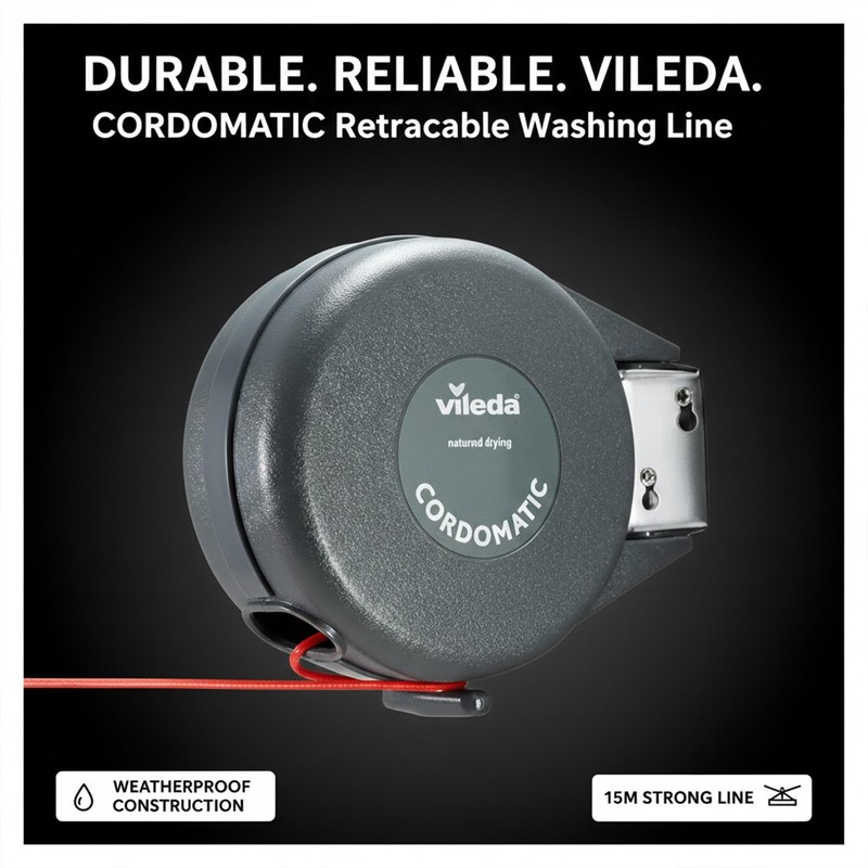 Vileda Cordomatic Retractable Washing Line 15m Wall Mounted Clothes Line