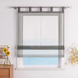ESLIR Roman Blind with Tabs, Transparent Tab-Top Kitchen Curtains, Modern Voile, 1 Piece