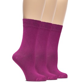 Hugh Ugoli Womens Soft Bamboo Dress Socks, Thin Crew Socks for Business, Trouser & Casual, Non-Binding & Breathable, 3 Pairs, Fuchsia, Shoe Size: 6-9
