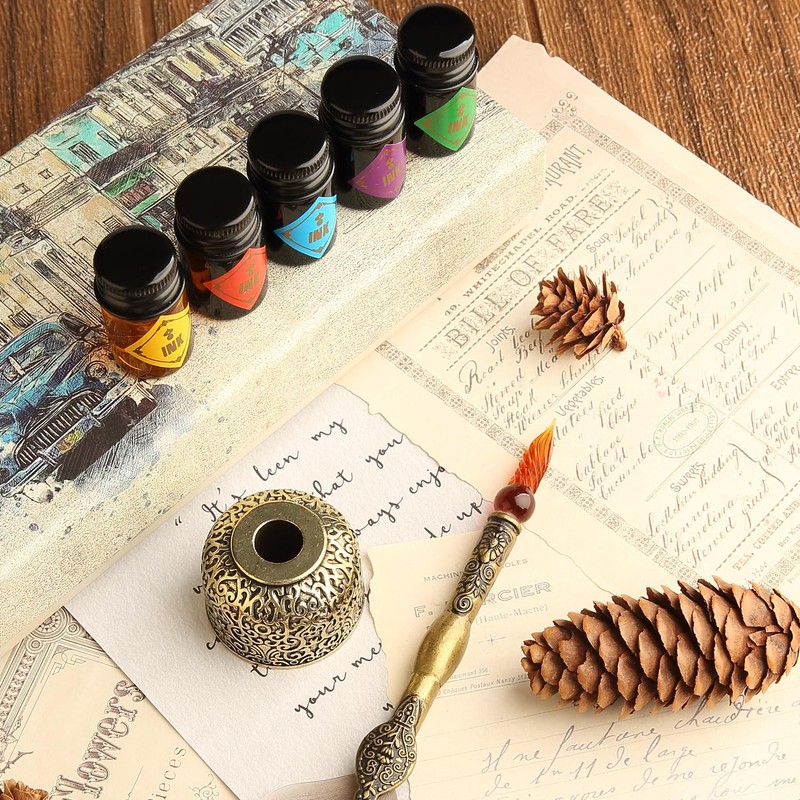 GC QUILL Feather Glass Dip Pen and Ink Set, Glass