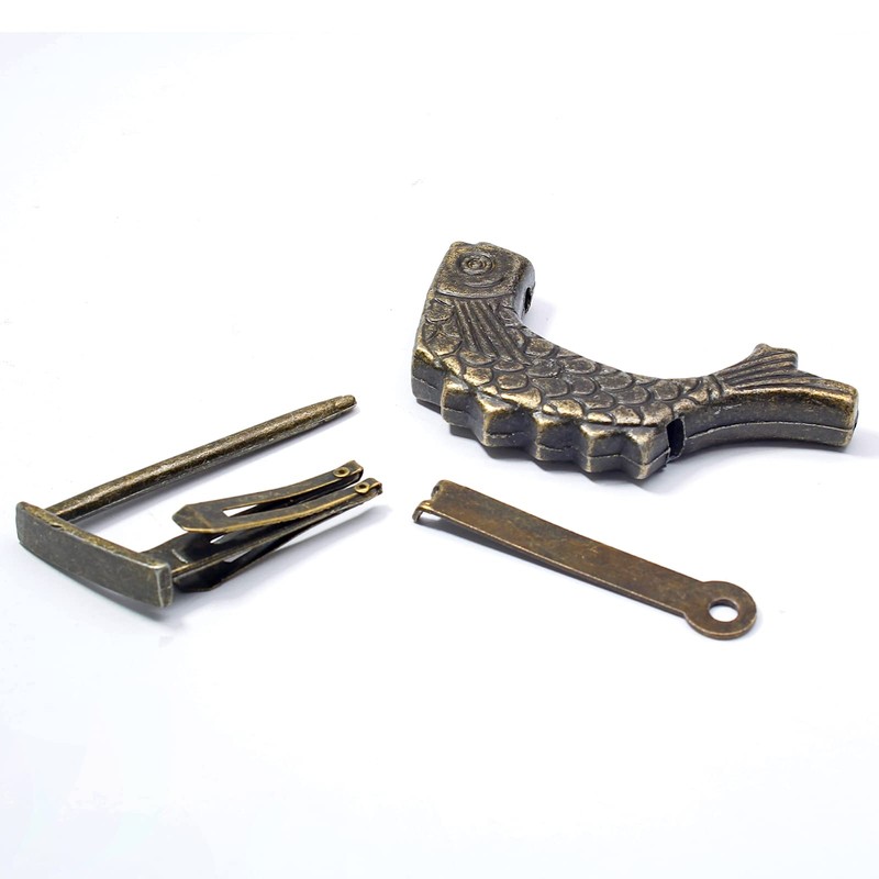 Bivethoi Vintage Fish Shaped Padlock, Bronze Antique Chinese Lock with