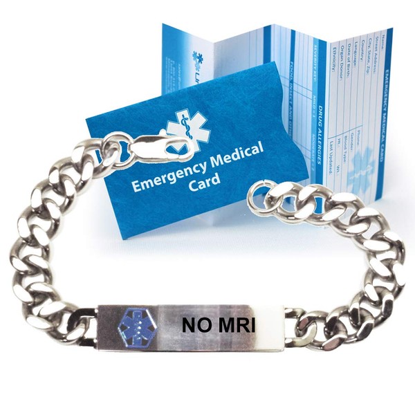 Pre-engraved "No MRI" Traditional Stainless Steel Medical ID Bracelets For Men