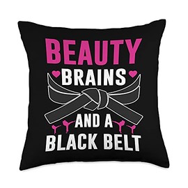 Alpha Karate Girl Co. Beauty Brains and a Black Belt Funny Girl Martial Arts Throw Pillow, 18x18, Multicolor